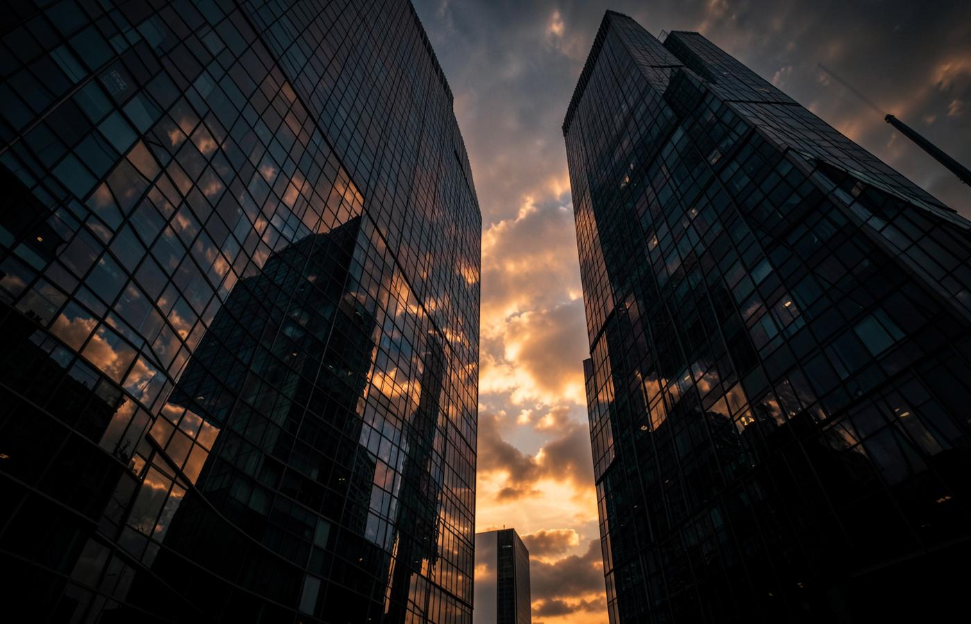 Glass towers at dusk